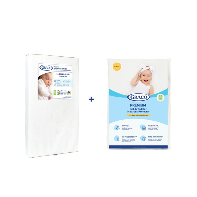 Graco Dual Comfort Crib Mattress Protector Value Bundle Includes GREENGUARD Gold Certified Crib Mattress GREENGUARD Gold Certified Waterproof